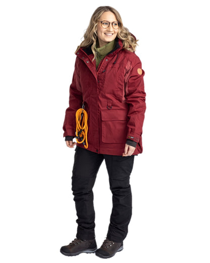 Dark Tomato Dark Red Coloured Pinewood Womens Dog Sports Trainer Extreme Jacket on white background 
