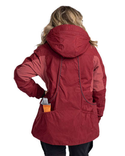Dark Tomato Dark Red Coloured Pinewood Womens Dog Sports Trainer Extreme Jacket on white background 