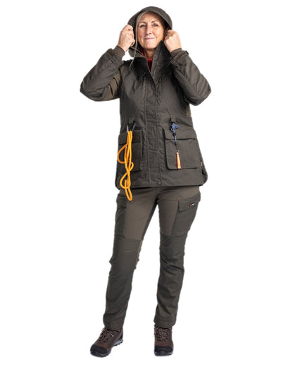Moss Green Coloured Pinewood Womens Dog Sports Trainer Extreme Jacket on white background 