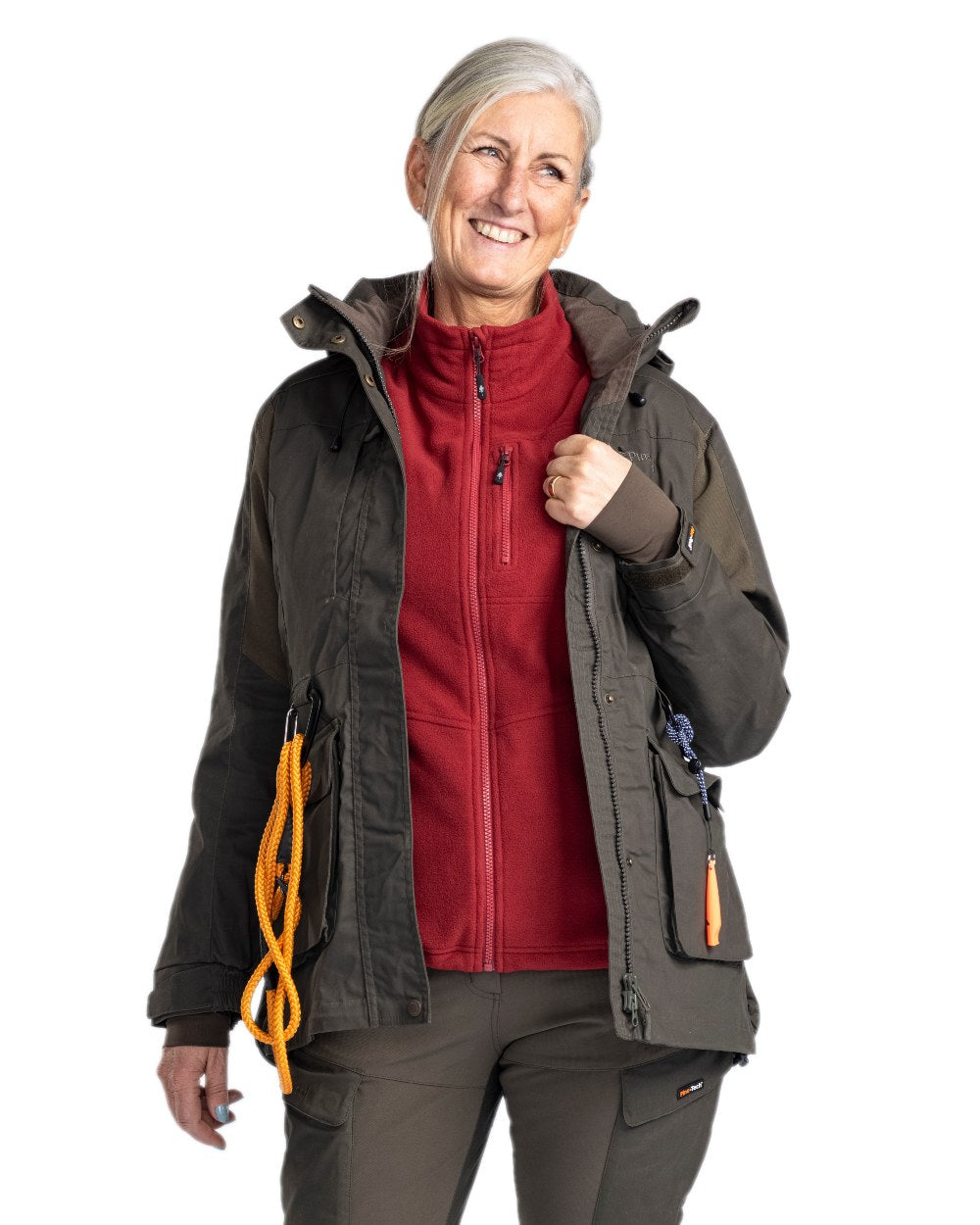 Moss Green Coloured Pinewood Womens Dog Sports Trainer Extreme Jacket on white background 
