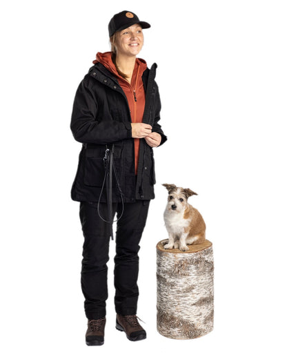 Black Coloured Pinewood Womens Dog Sports Trainer Jacket on white background 