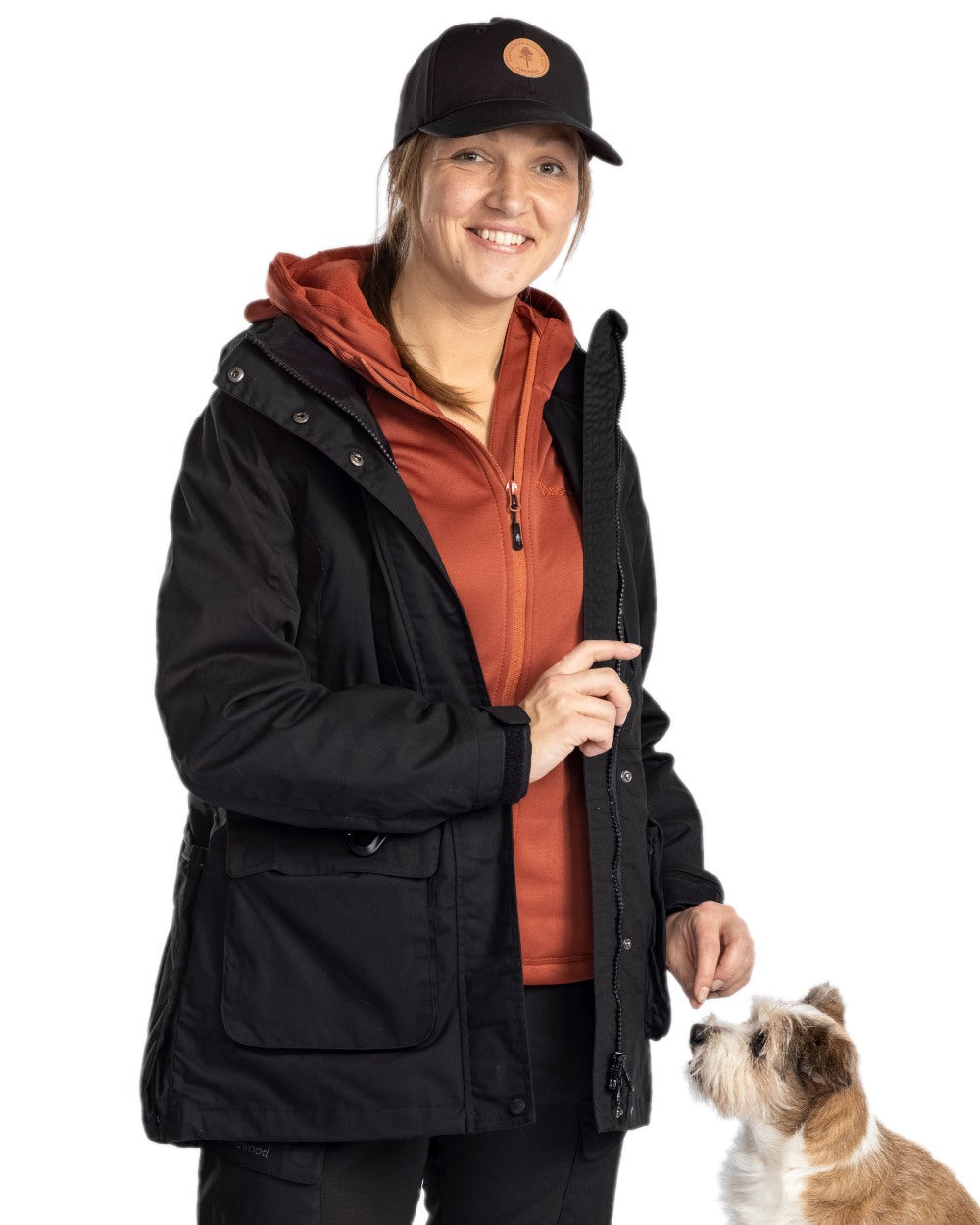 Black Coloured Pinewood Womens Dog Sports Trainer Jacket on white background 