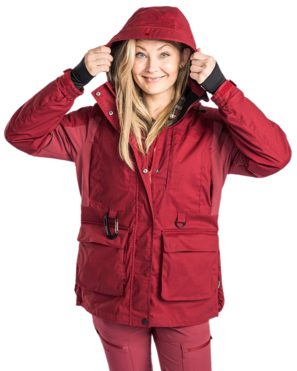 Dark Tomato Dark Red Coloured Pinewood Womens Dog Sports Trainer Jacket on white background 