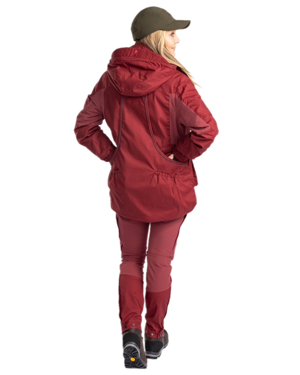 Dark Tomato Dark Red Coloured Pinewood Womens Dog Sports Trainer Jacket on white background 