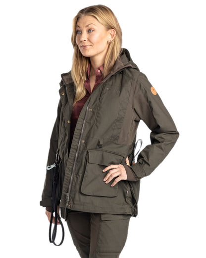 Moss Green Coloured Pinewood Womens Dog Sports Trainer Jacket on white background 