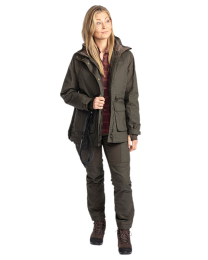 Moss Green Coloured Pinewood Womens Dog Sports Trainer Jacket on white background 