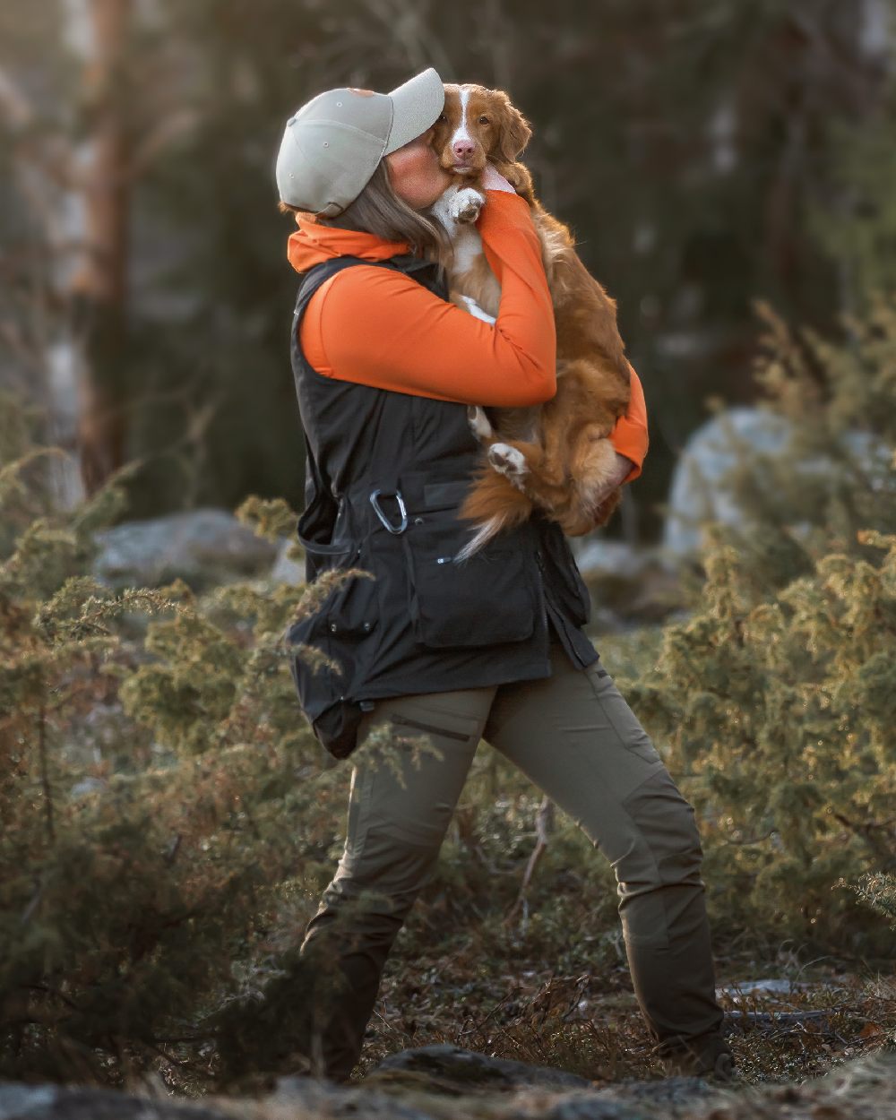 Black Coloured Pinewood Womens Dog Sports Trainer Vest on forest background 