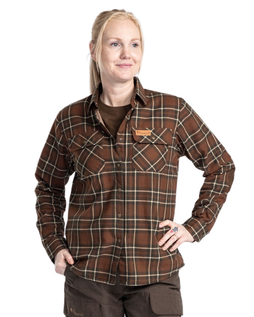 Nougat Beige coloured Pinewood Womens Douglas Shirt on white background 