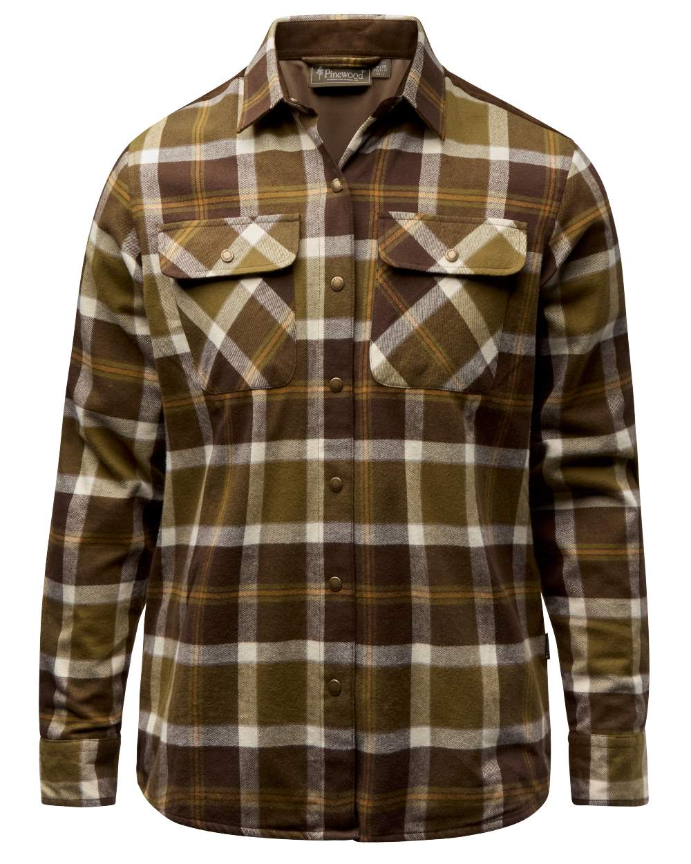 Olive Green Cream White coloured Pinewood Womens Douglas Shirt on white background 