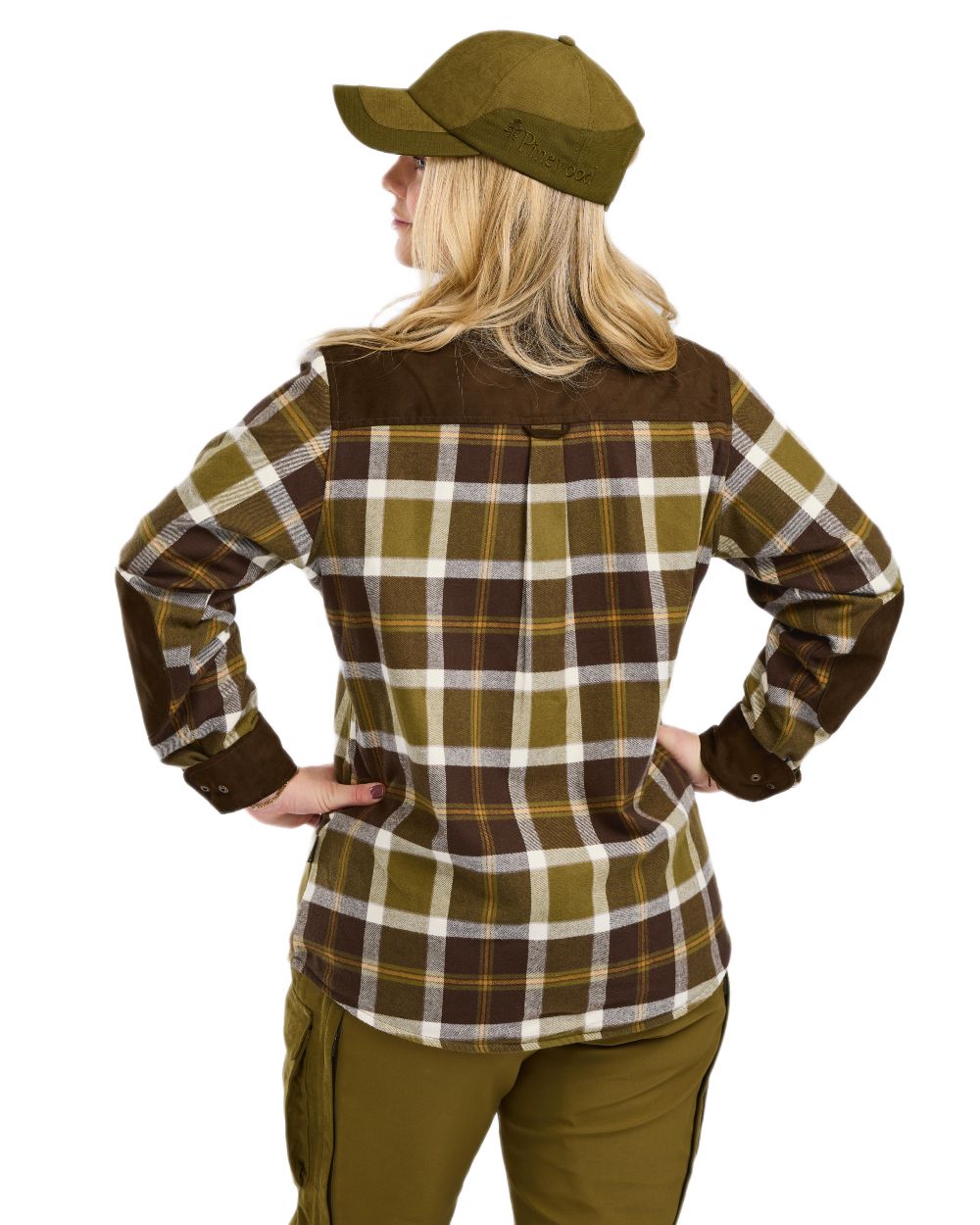 Olive Green Cream White coloured Pinewood Womens Douglas Shirt on white background 