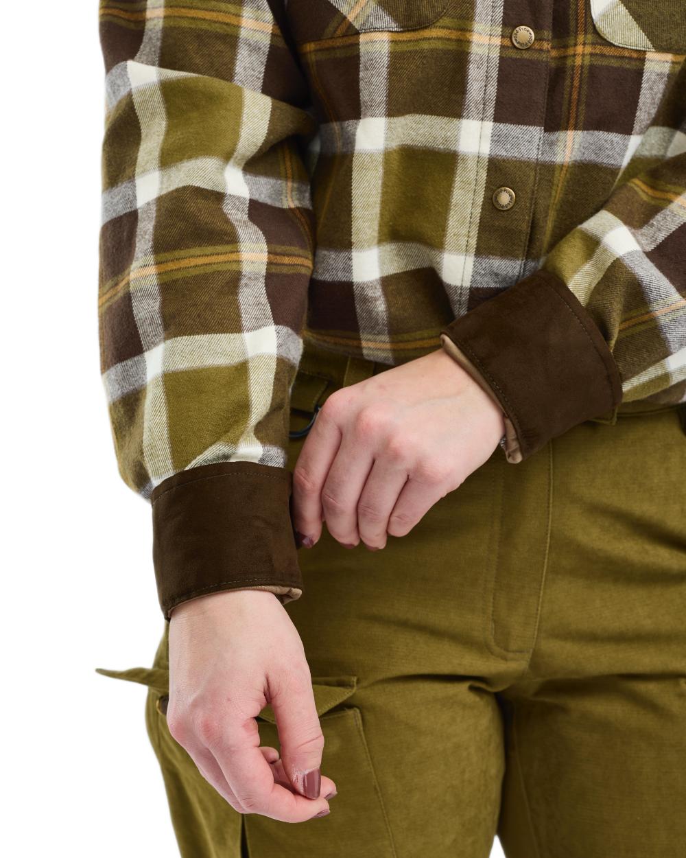 Olive Green Cream White coloured Pinewood Womens Douglas Shirt on white background 