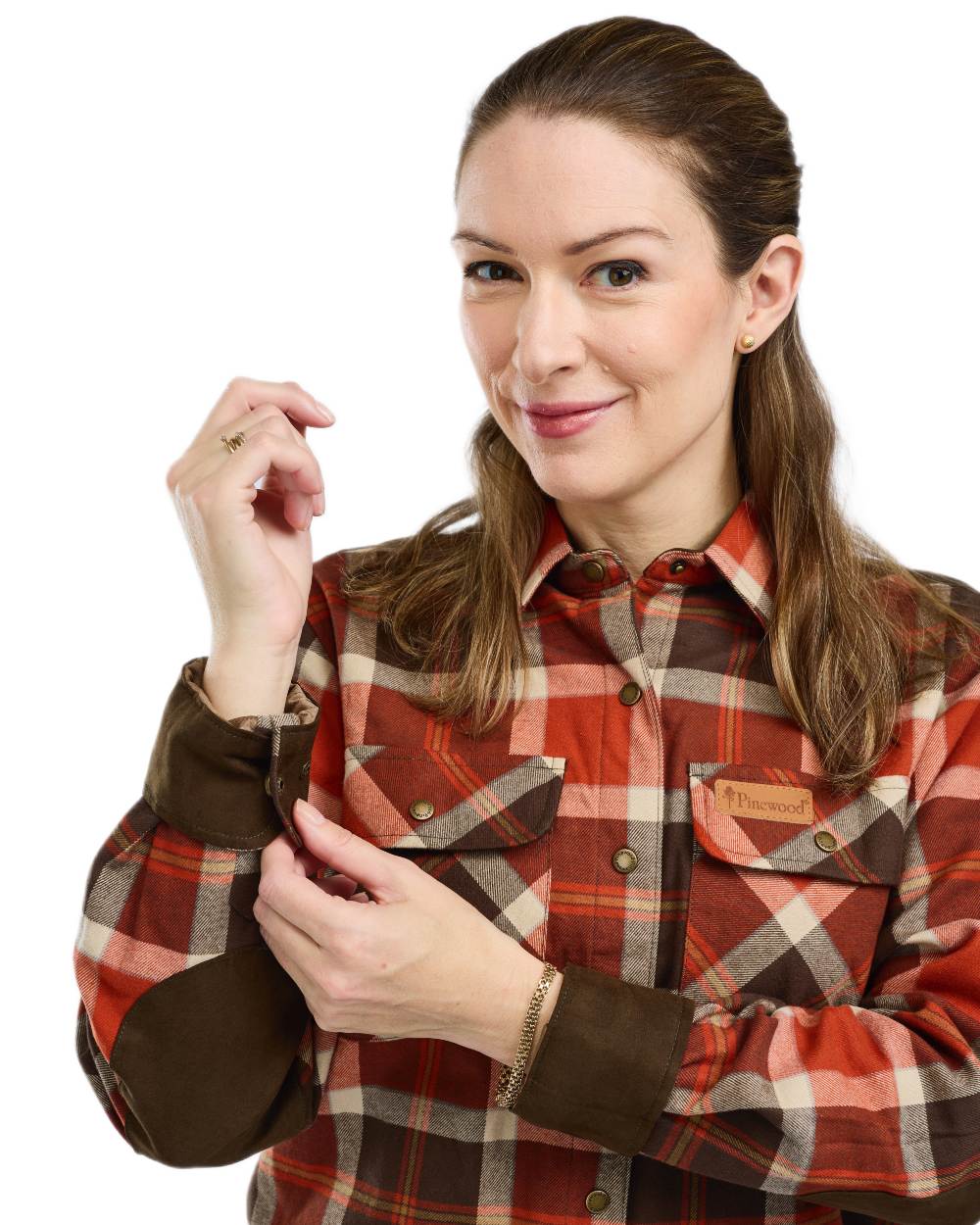 Orange Clay Dark Brown coloured Pinewood Womens Douglas Shirt on white background 
