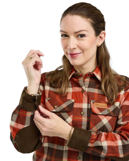 Orange Clay Dark Brown coloured Pinewood Womens Douglas Shirt on white background 