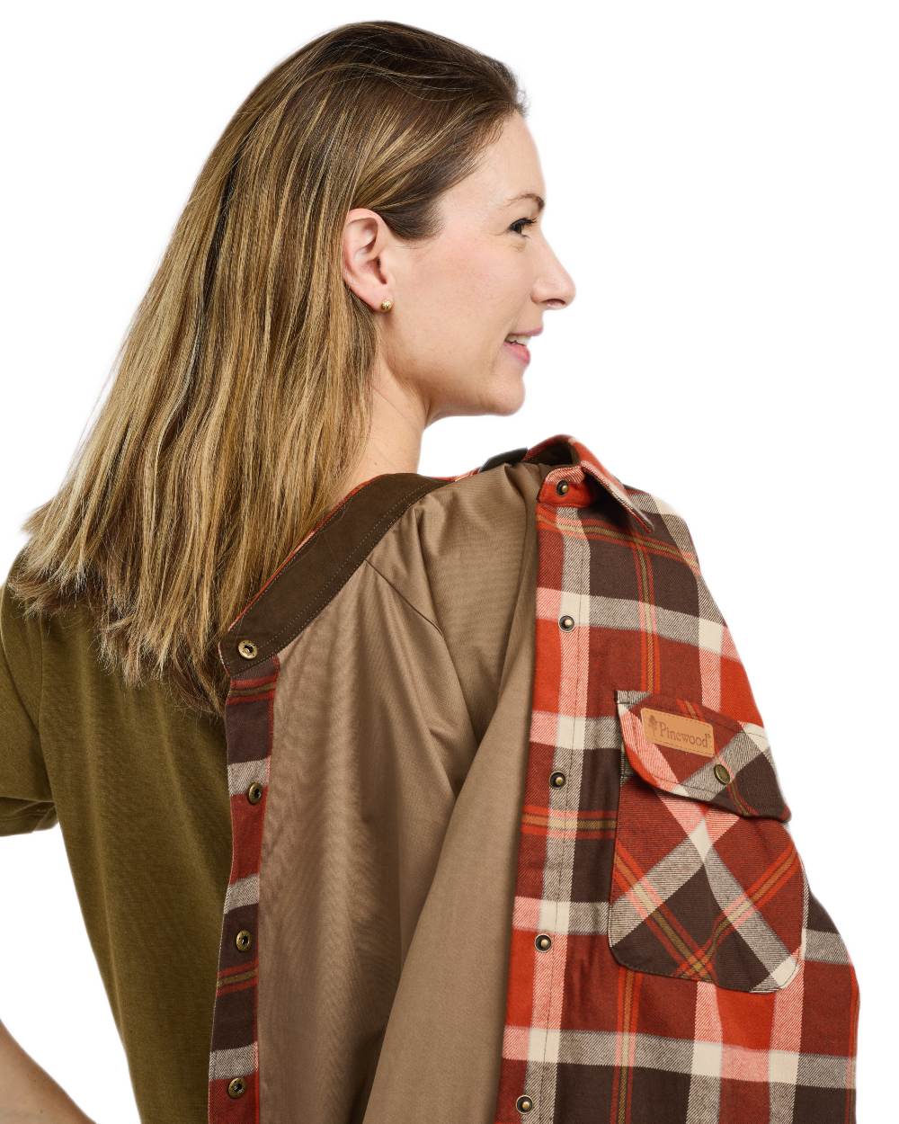 Orange Clay Dark Brown coloured Pinewood Womens Douglas Shirt on white background 