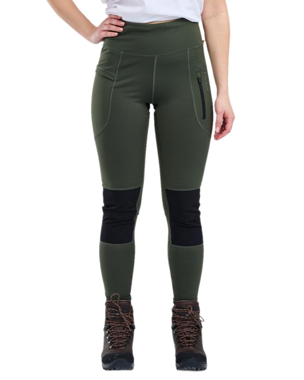 Moss Green Coloured Pinewood Womens Finnveden Active Tights 2.0 on white background 