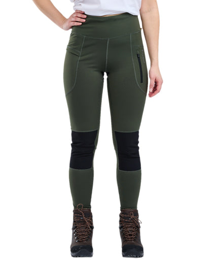 Moss Green Coloured Pinewood Womens Finnveden Active Tights 2.0 on white background 