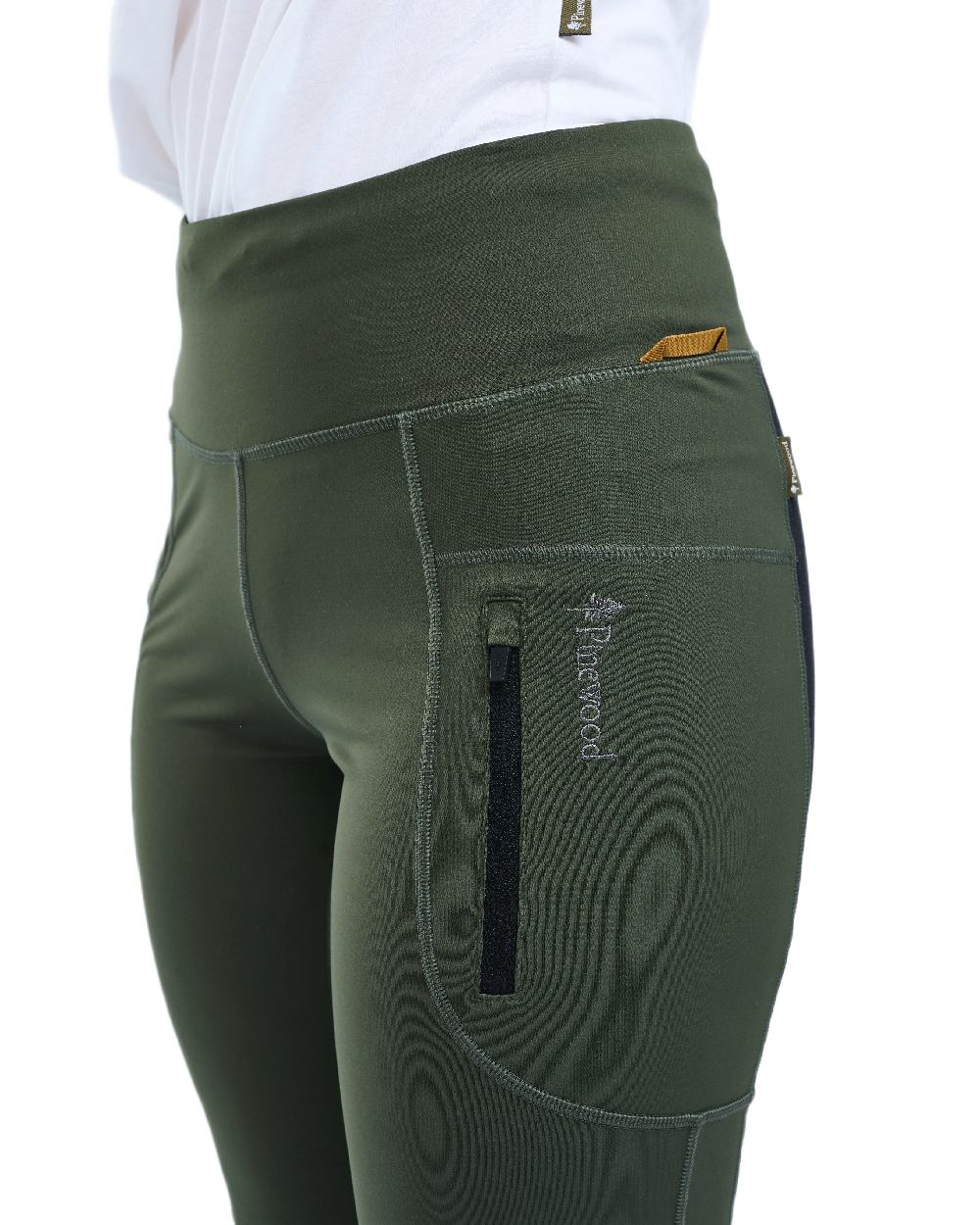 Moss Green Coloured Pinewood Womens Finnveden Active Tights 2.0 on white background 