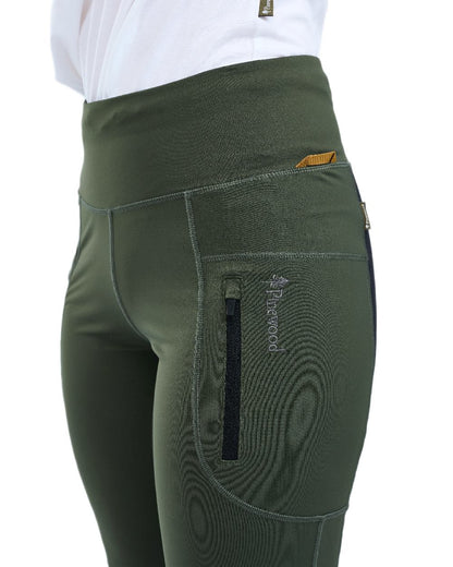 Moss Green Coloured Pinewood Womens Finnveden Active Tights 2.0 on white background 