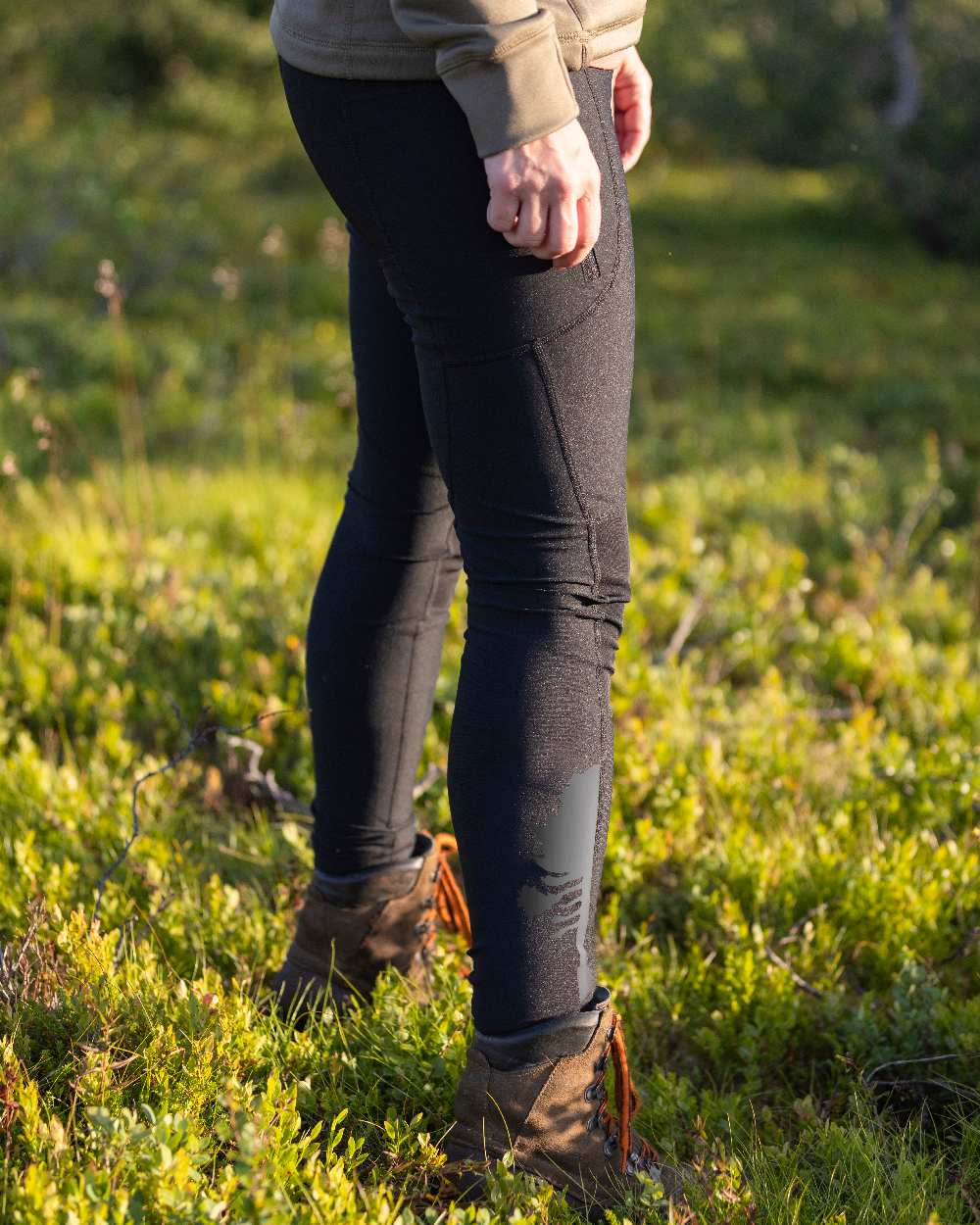 Black Coloured Pinewood Womens Finnveden Active Tights on outdoor background 