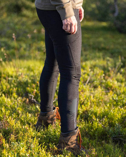 Black Coloured Pinewood Womens Finnveden Active Tights on outdoor background 