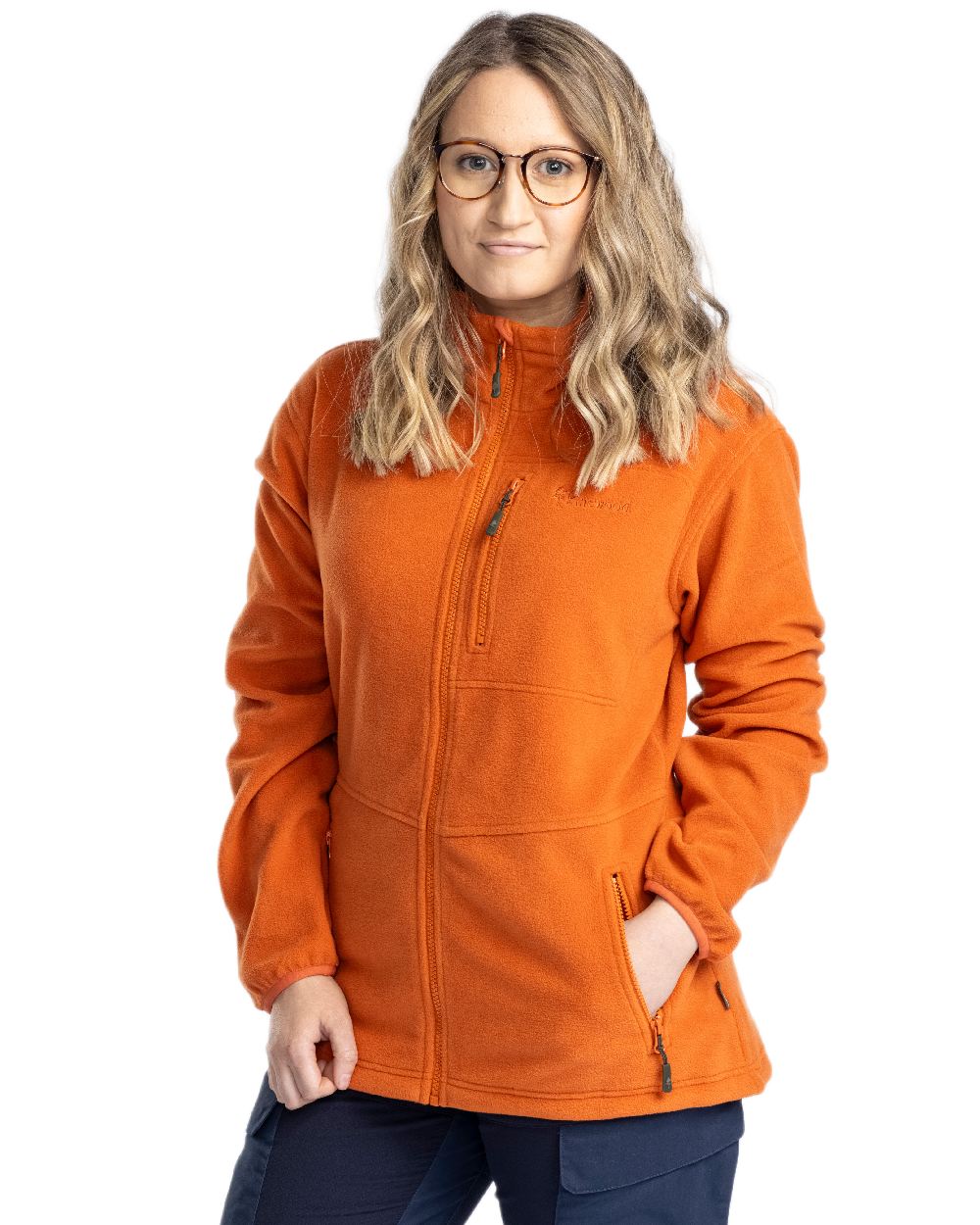 Burned Orange Coloured Pinewood Womens Finnveden Fleece Jacket on white background 