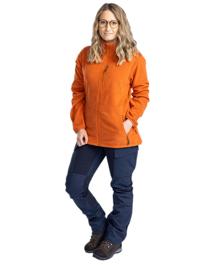Burned Orange Coloured Pinewood Womens Finnveden Fleece Jacket on white background 