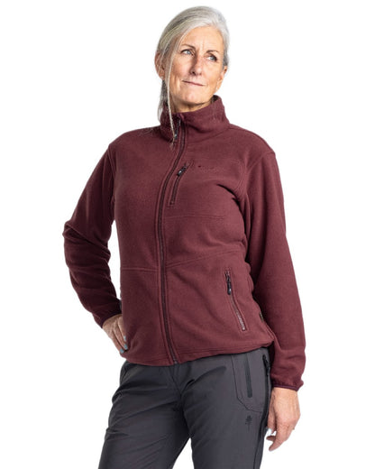 Earth Plum Coloured Pinewood Womens Finnveden Fleece Jacket on  white background 