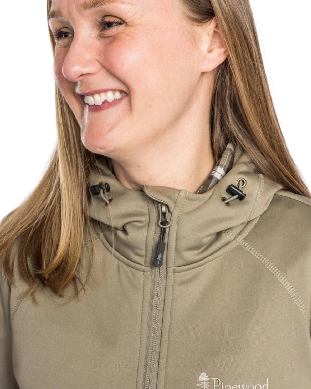 Mid Khaki coloured Pinewood Womens Finnveden Hoodie on white background 
