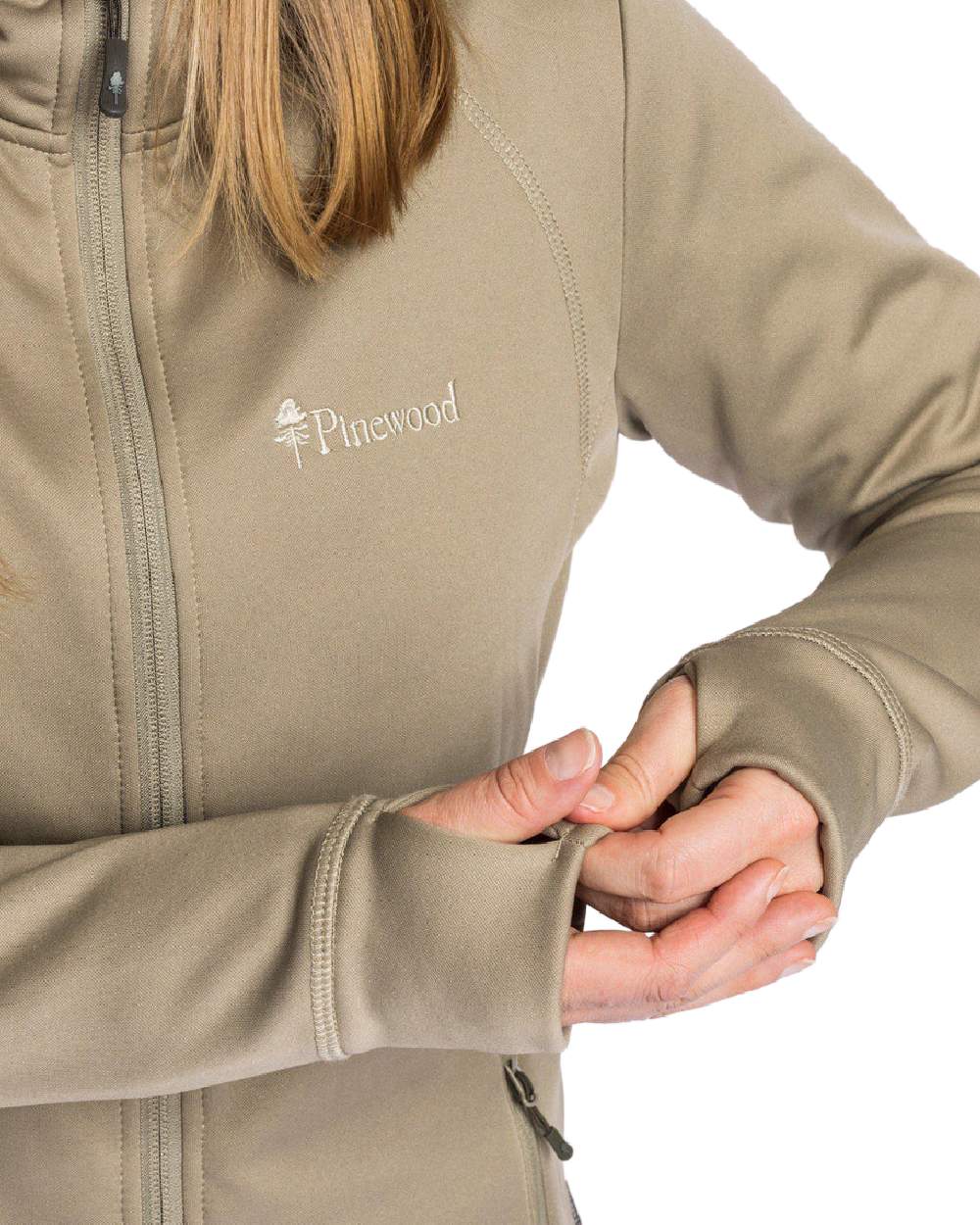 Mid Khaki coloured Pinewood Womens Finnveden Hoodie on white background 