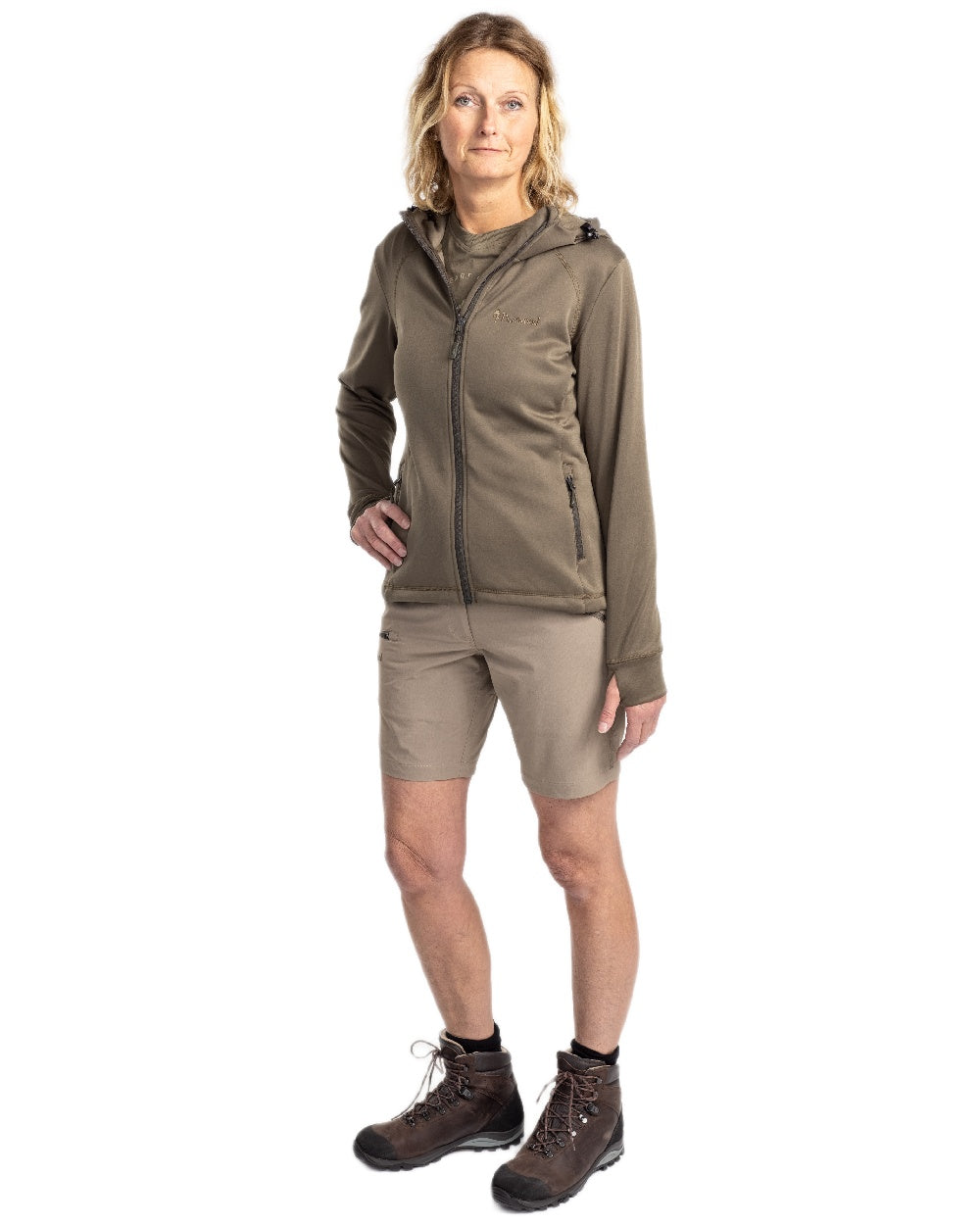 Olive Coloured Pinewood Womens Finnveden Hoodie on white background 