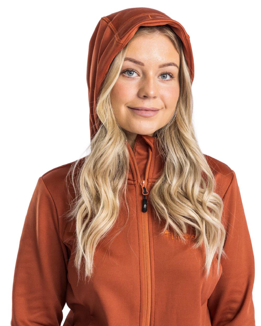 Terracotta coloured Pinewood Womens Finnveden Hoodie on white background 