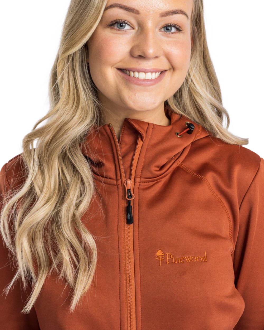 Terracotta coloured Pinewood Womens Finnveden Hoodie on white background 
