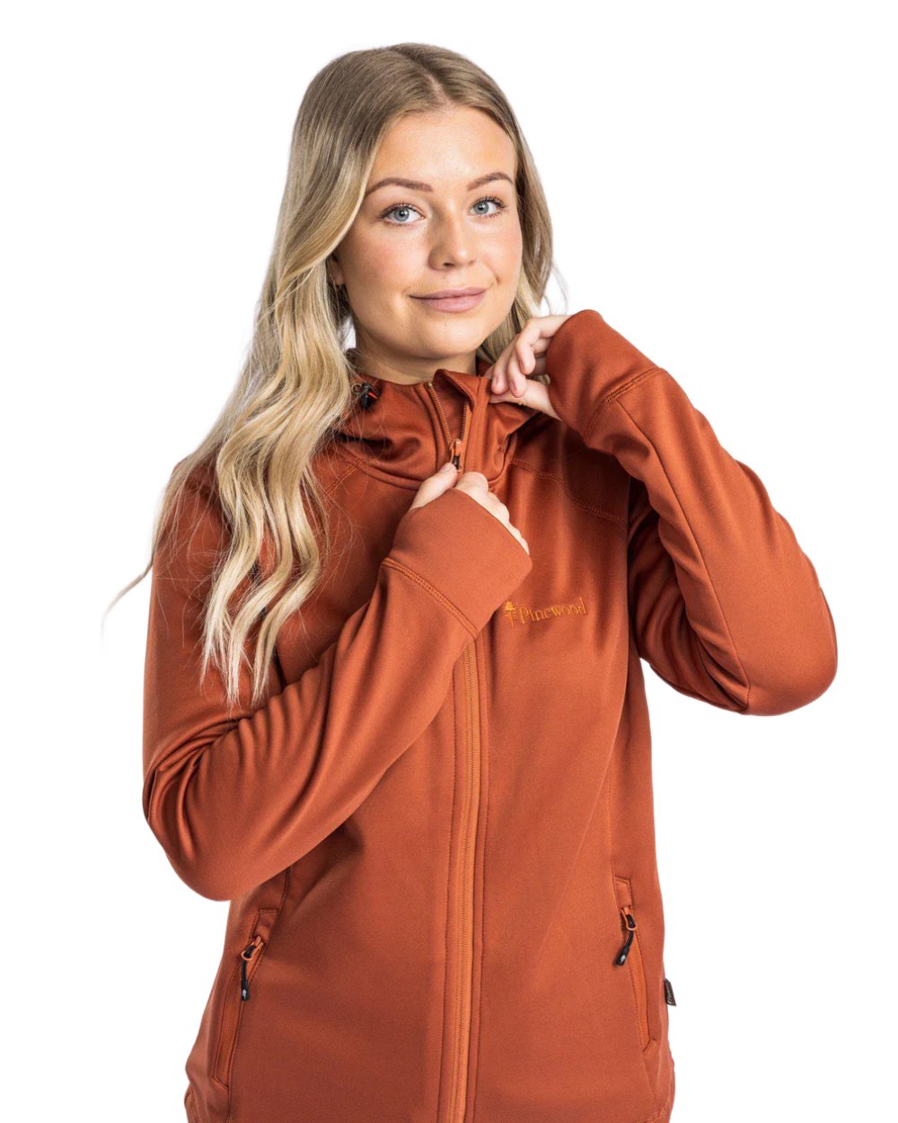 Terracotta coloured Pinewood Womens Finnveden Hoodie on white background 