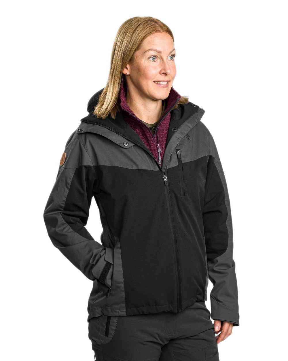 Black Dark Anthracite Coloured Pinewood Womens Finnveden Hybrid Extreme Jacket on white background 
