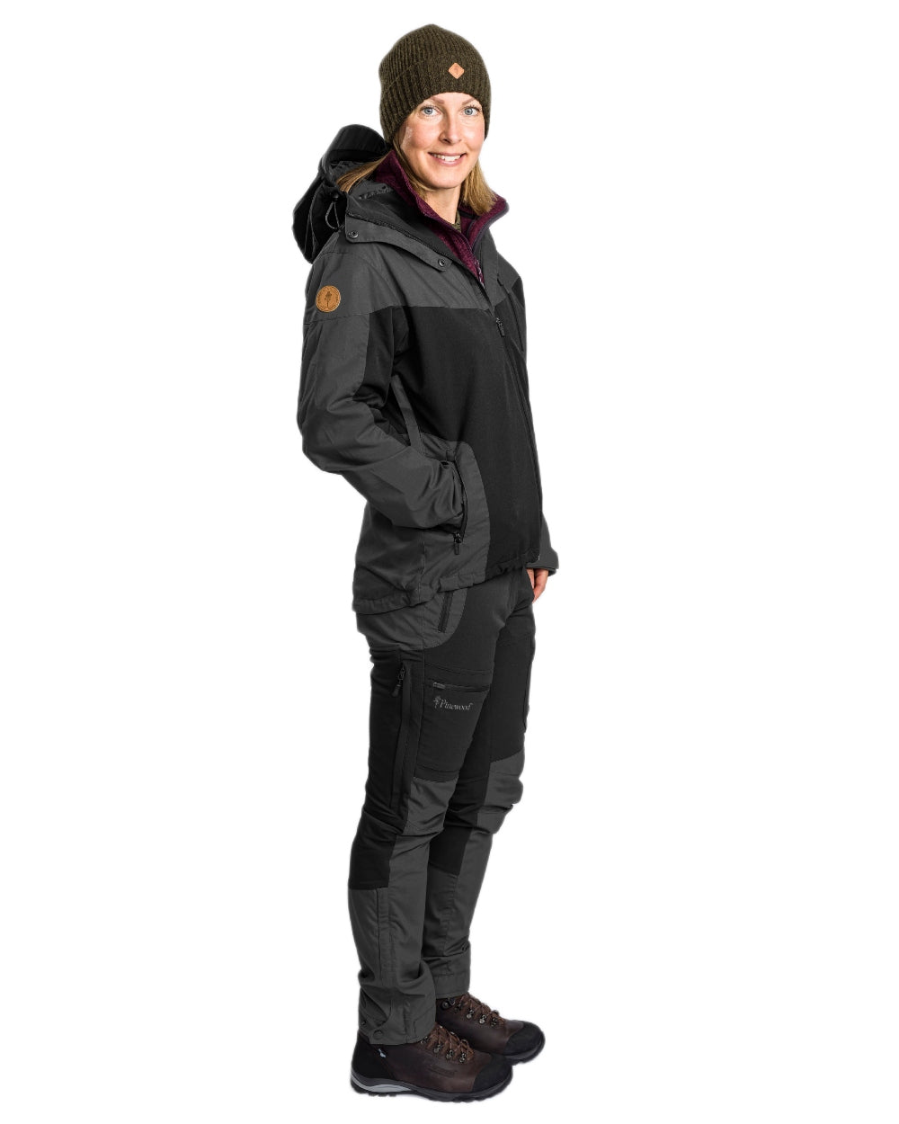 Black Dark Anthracite Coloured Pinewood Womens Finnveden Hybrid Extreme Jacket on white background 