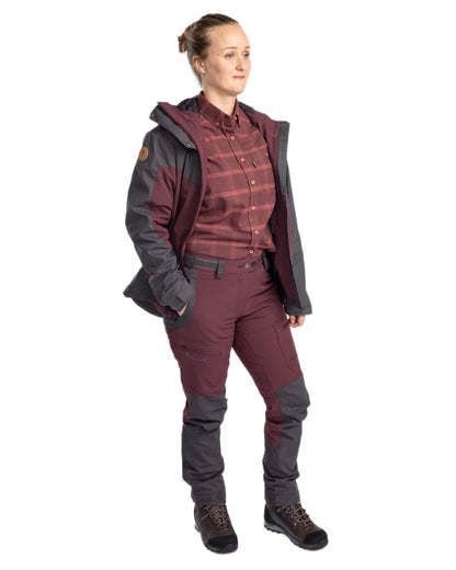 EarthPlum Dark Anthracite Coloured Pinewood Womens Finnveden Hybrid Extreme Jacket on white background 