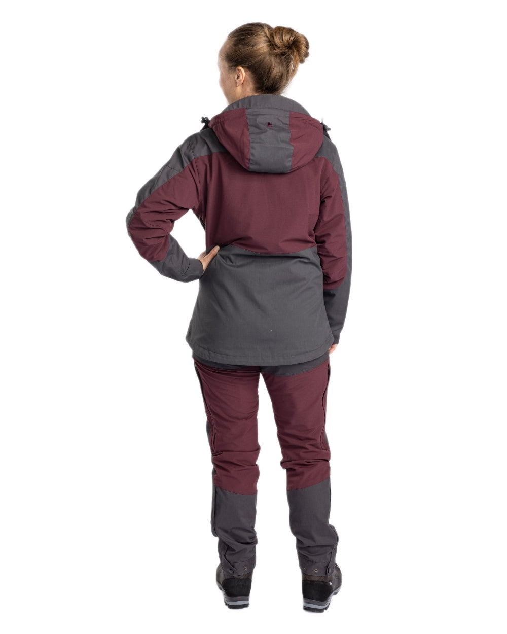 EarthPlum Dark Anthracite Coloured Pinewood Womens Finnveden Hybrid Extreme Jacket on white background 