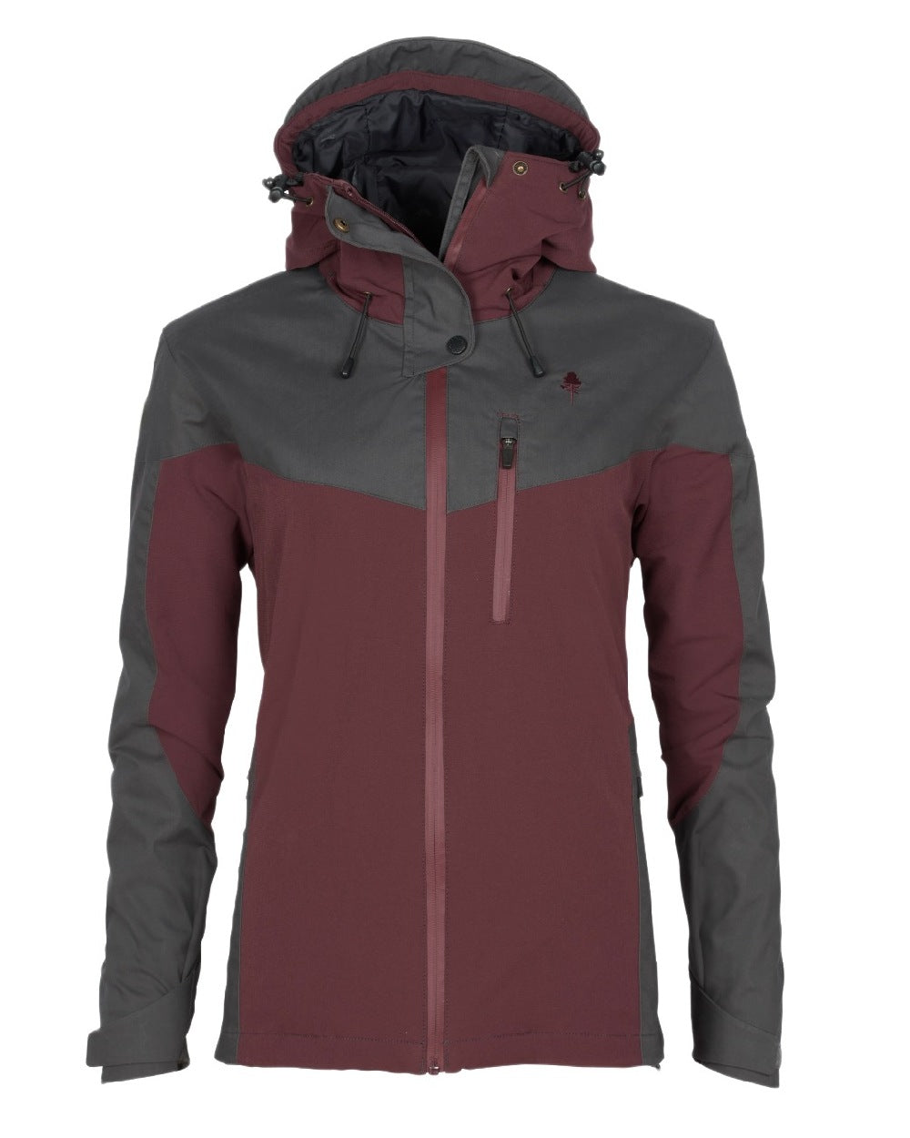 EarthPlum Dark Anthracite Coloured Pinewood Womens Finnveden Hybrid Extreme Jacket on white background 