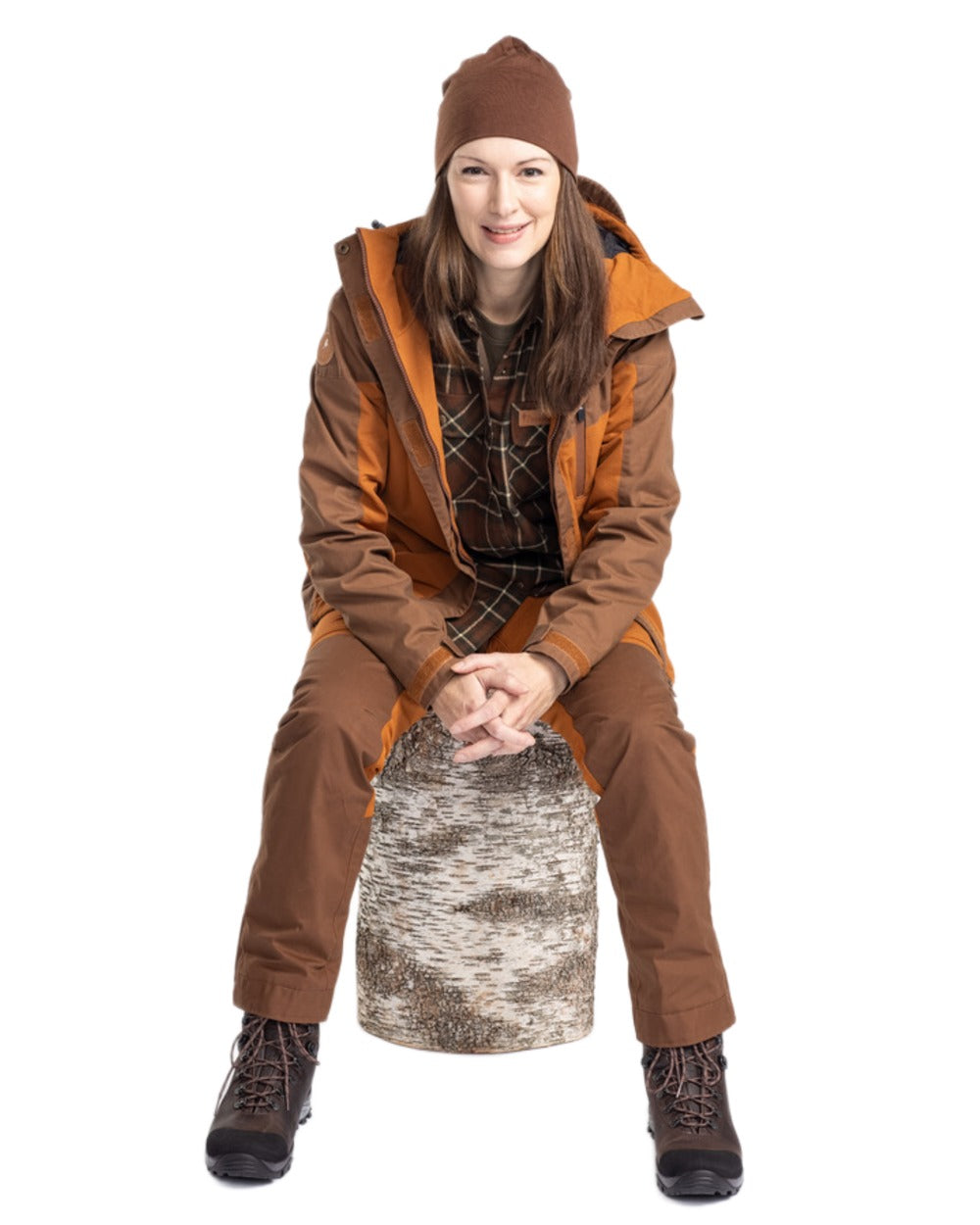 Fudge Nougat Coloured Pinewood Womens Finnveden Hybrid Extreme Jacket on white background 
