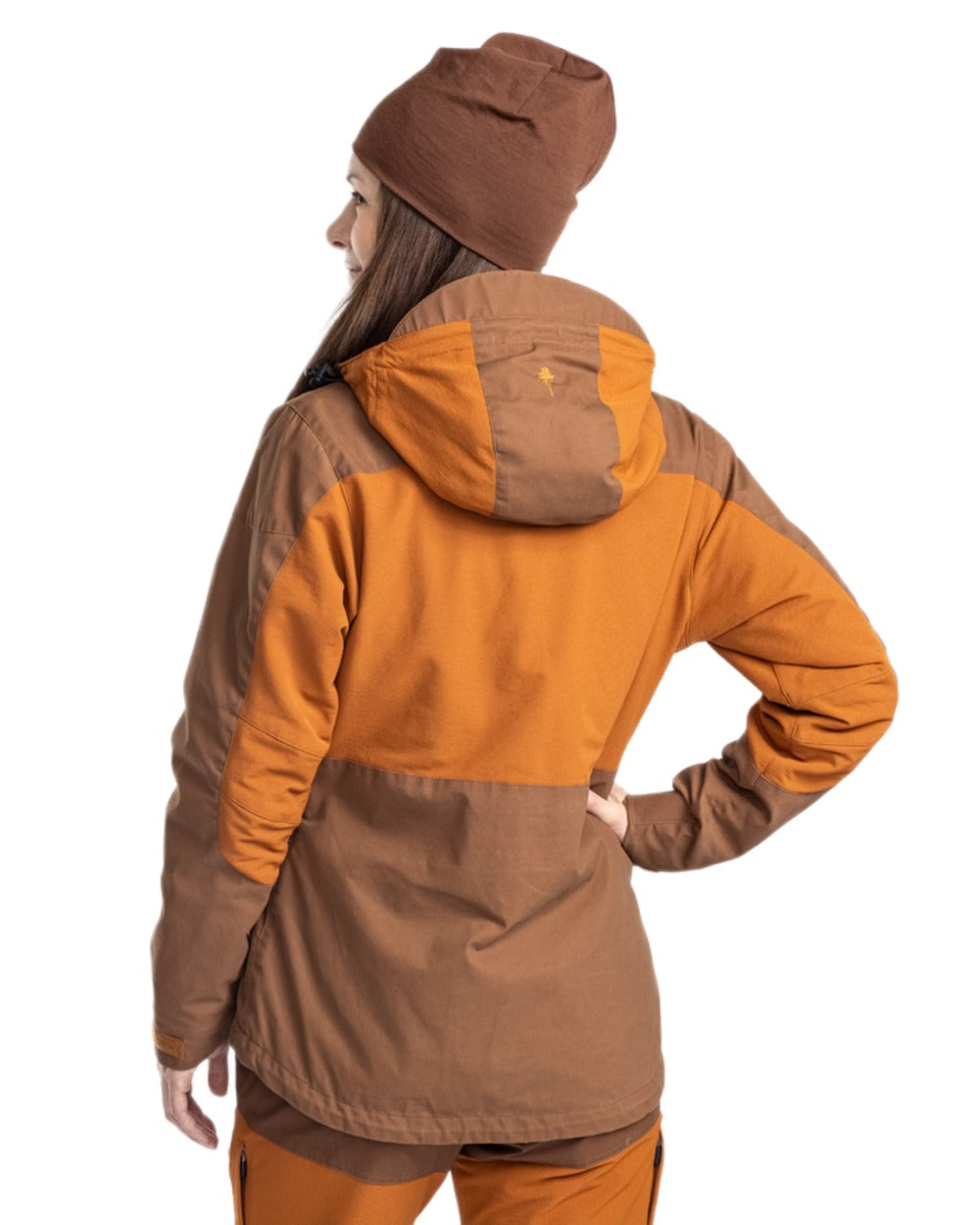 Fudge Nougat Coloured Pinewood Womens Finnveden Hybrid Extreme Jacket on white background 