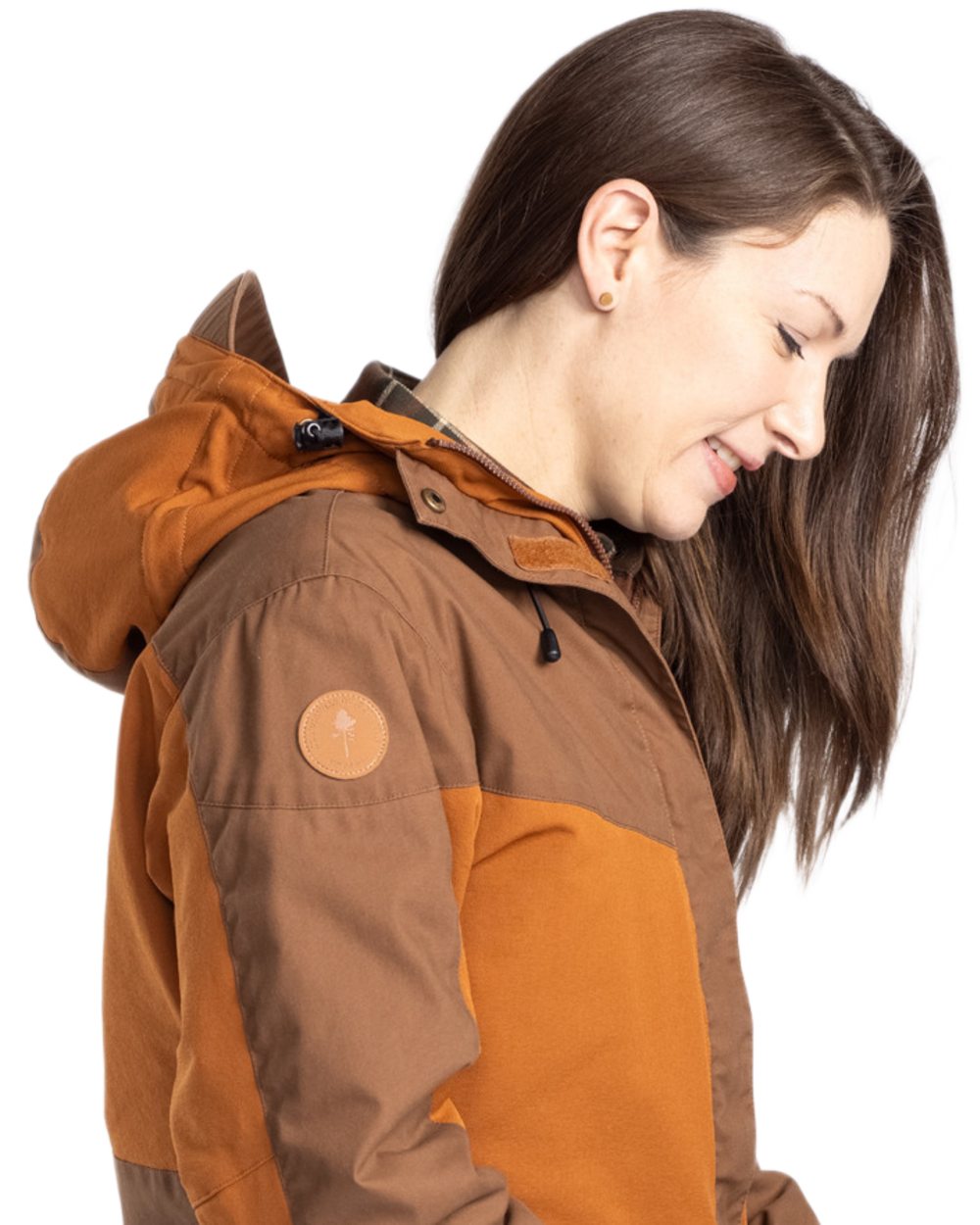 Fudge Nougat Coloured Pinewood Womens Finnveden Hybrid Extreme Jacket on white background 