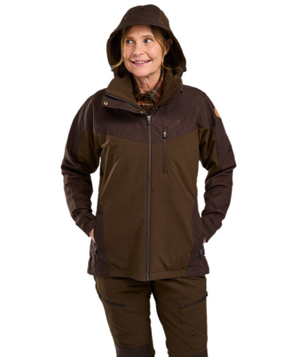 Dark Brown Coloured Pinewood Womens Finnveden Hybrid Jacket on white background 