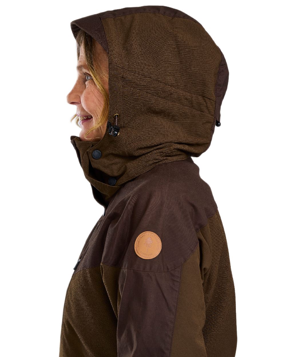 Dark Brown Coloured Pinewood Womens Finnveden Hybrid Jacket on white background 