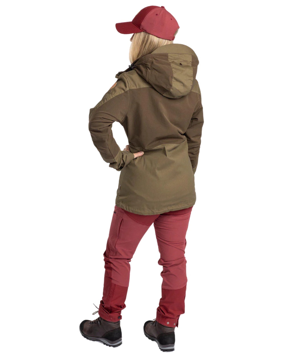 Dark Olive Hunting Olive coloured Pinewood Womens Finnveden Hybrid Jacket on white background 
