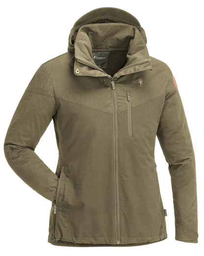 Hunting Olive Coloured Pinewood Womens Finnveden Hybrid Jacket on white background 