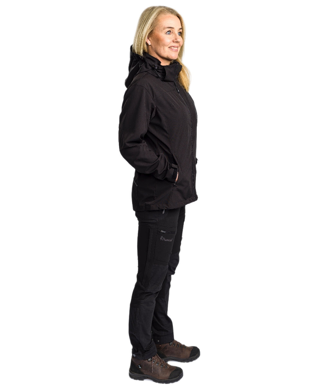 Black Coloured Pinewood Womens Finnveden Hybrid Trousers on white background 