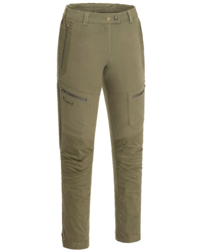 Hunting Olive Coloured Pinewood Womens Finnveden Hybrid Trousers on white background 