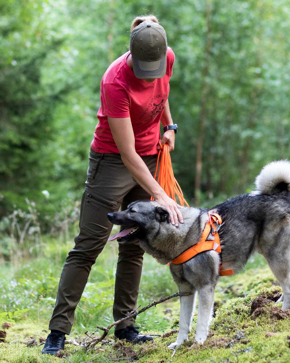 Hunting Olive Coloured Pinewood Womens Finnveden Hybrid Trousers on outdoor background 