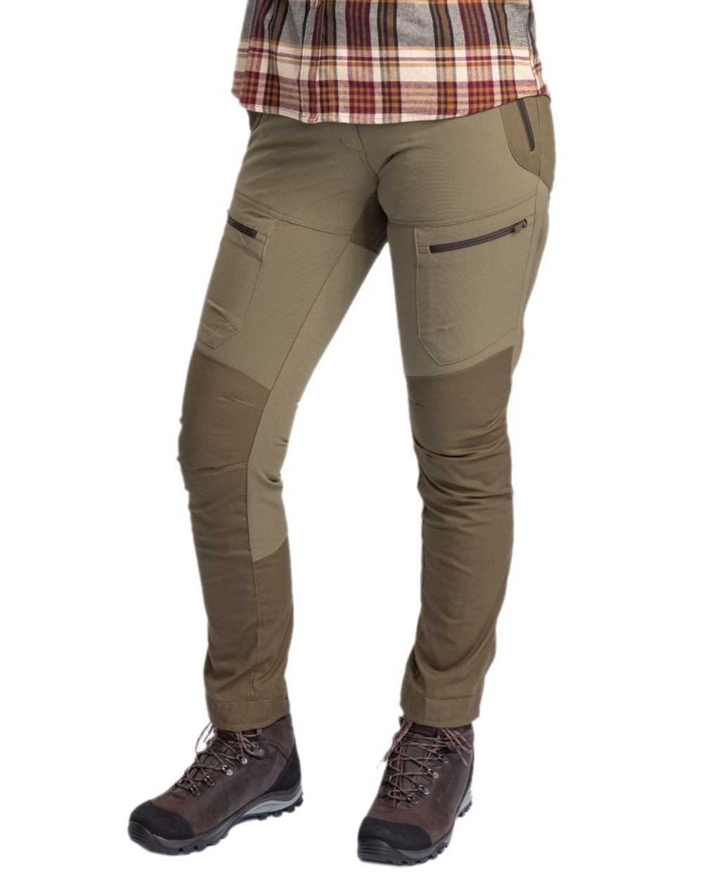 Hunting Olive Coloured Pinewood Womens Finnveden Hybrid Trousers on white background 