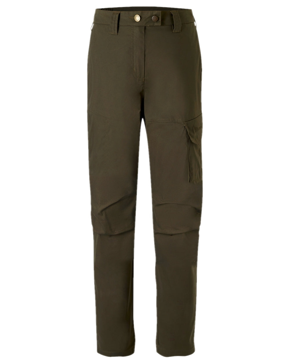 Dark Olive Coloured Pinewood Womens Finnveden Outdoor Trousers on white background 